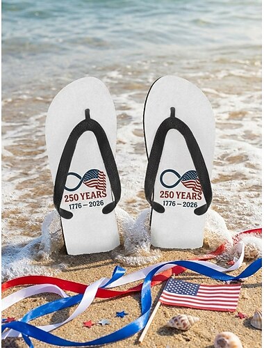  Patriottische teenslippers voor dames – lichtgewicht strandsandalen met een Amerikaans vlagthema voor zomervakantie, strand, zwembad, feestjes en de viering van de onafhankelijkheid.