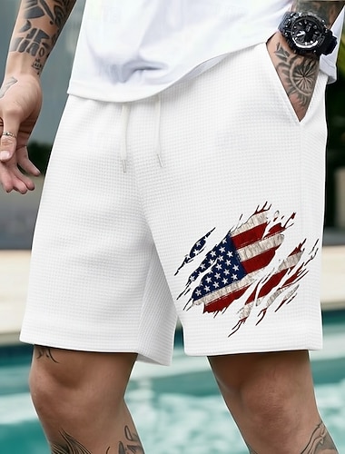  Herren 250. Jahrestag des Unabhängigkeitstages der USA am 4. Juli US Flagge Waffel-Shorts Freizeitshorts Shorts mit Struktur Mittlere Taille Patriotisch Ferien Elastischer Kordelzug in der Taille