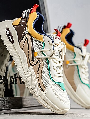  Sportieve mesh sneakers voor heren met rode, witte en blauwe accenten, lichtgewicht en comfortabel, ideaal voor dagelijks gebruik, buitenactiviteiten en reizen.