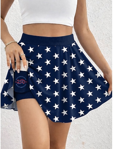  Damen Urlaubsrock Tennissrock Elegant Mode Hawaiianisch Strandbekleidung Über dem Knie Hohe Taille Röcke Grafik Galaxy-Print Druck Dehnbar Täglich Strand Blau Amethyst Grün Sommer 95 % Polyester, 5