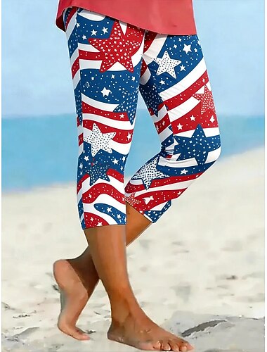  Pantalon capri pour femme, legging extensible et élégant, longueur mi-mollet, taille moyenne, imprimé drapeau national, confortable et extensible, idéal au quotidien, en extérieur ou pour les