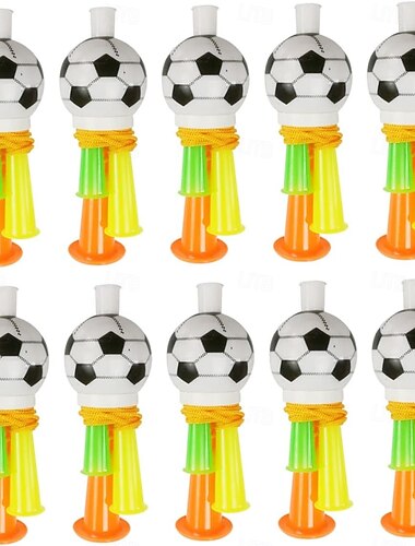  Confezione da 10 corni da calcio per tifosi, mini trombe ad aria compressa in plastica da 13,5 cm, rumorosi e acuti, ideali per tifosi di calcio, bambini, eventi sportivi e feste di carnevale a tema