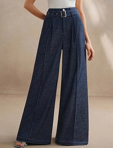  Dames Broek Pakken Zomerbroek Vakantie Modieus Casual / Dagelijks Volledige lengte Hoge taille Effen Kleur Effen Vetoketju Zak Breed Been Comfort Zacht Ademend Inelastisch Buiten Streetwear Werk