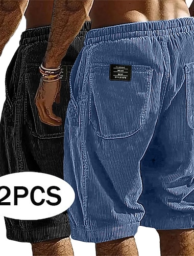  Herren Shorts Freizeitshorts Cordshorts Tasche Elastischer Bund Einfach Komfort Atmungsaktiv Über dem Knie Lässig Outdoor Strand Urlaub Mode Schwarz + Khaki Armeegrün+Grau Mikroelastisch