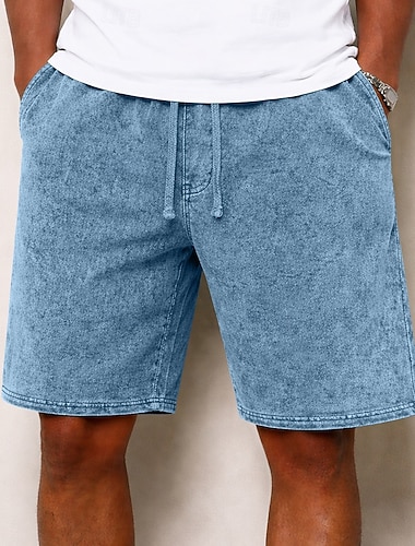  Homens Calção Shorts de verão 100% Algodão Shorts casuais Shorts com lavagem ácida Bolsos Cintura elástica Puro Cor Única Lavado Conforto Respirável Comprimento do joelho Casual Ao ar livre Praia