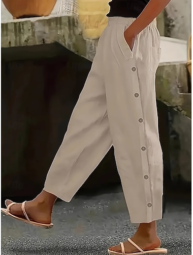  Damen Chinos Gerade Urlaub Streetwear Lässig Knöchellang Mittlere Taillenlinie Einfach Tasche Elastischer Bund Seitenknopf Komfort Atmungsaktiv Mikroelastisch Täglich Outdoor Streetwear Blau Grün