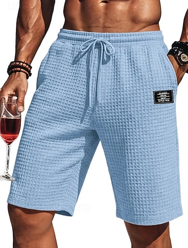  Herren Waffel-Shorts Shorts Freizeitshorts Tasche Elastischer Bund Einfach Komfort Atmungsaktiv Knielang Lässig Outdoor Urlaub Urlaub Mode Schwarz Weiß Mikroelastisch