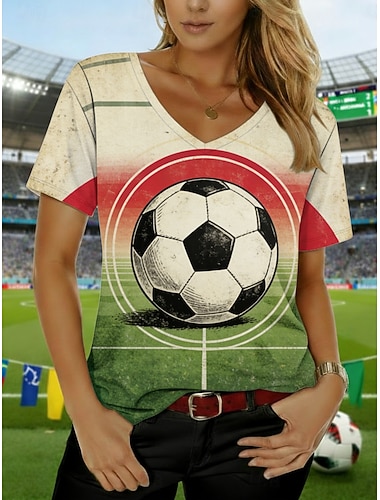  בגדי ריקוד נשים חולצה קצרה טופ טי דפוס גראפי כדורגל מסוגנן קלסי יום יומי שרוולים קצרים צווארון V חולצות רגילות יומי ספורט ליציאה פול תלתן קיץ אביב