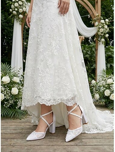 Zapatos de novia color champán para mujer: elegantes zapatos de boda bordados con tacones de bloque para bodas en el jardín.