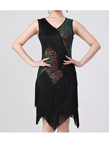  rode mouwloze dansjurk met pailletten en franjes voor dames