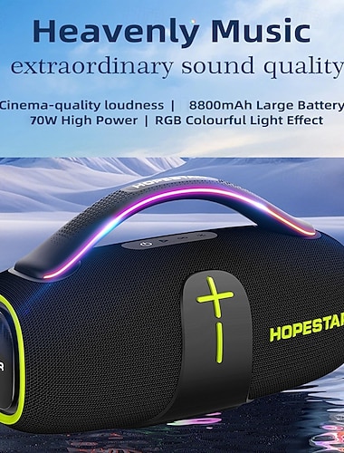  70w Bluetooth-høyttaler, trådløs bærbar høyttaler bt 5.3 med dyp bass &RGB-lys, IPX6 vanntett, 8800 mAh for hjemmefest med fotball-VM i 2026, oppslukende lydopplevelse på stadion