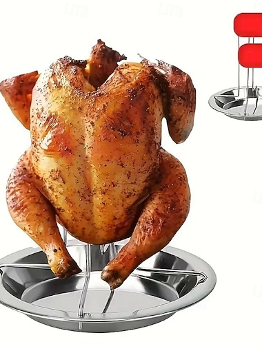  1/2 kpl ruostumattomasta teräksestä valmistettu kanan paahtoteline tippa-alustalla - tarttumaton, kokoontaitettava grilliteline, sopii grilleille ja uuneille, kestävä metalligrilli, ihanteellinen