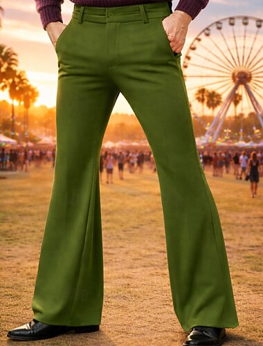  Retro Vintage Anos 70 Calças Calça boca de sino Calças boca de sino Hippie Discoteca Côr Sólida Fantasia Homens Dia Das Bruxas Carnaval Festa Dia a Dia Parada do Orgulho Adulto Calças Primavera Verão