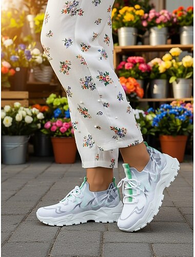  Легкие женские повседневные кроссовки для ходьбы с дышащим вязаным верхом — на шнуровке, современные спортивные удобные кроссовки для повседневной носки, прогулок, путешествий, поездок на работу, прогулок на свежем воздухе и занятий спортом.