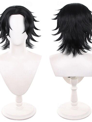  Krátká černá vrstvená anime paruka s motivem oceánského dobrodruha na cosplay párty