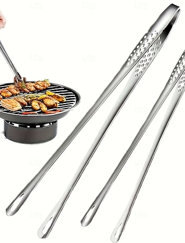  2 kpl ruostumattomasta teräksestä valmistettuja monitoimisia grillipihtejä, leipäpihtejä ja jääpihtejä - ihanteellisia grillaukseen, leivontaan ja retkeilyyn, täydellisiä ravintola- ja kotikäyttöön,
