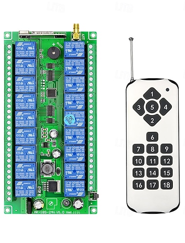 DC12V 24V 18-kanals trådløse fjernkontrollbrytere læringskode relémottaker 10A relé 433mhz
