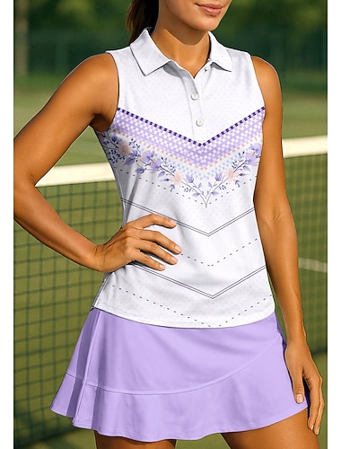  Naisten Geometrinen Kukat Yläosat Urheilupaita Poolopaita Tankkitoppi Hihaton Kukka-aihe Napit UPF50+ UV-vastustuskykyinen Erittäin elastinen Kosteuden siirtävä Hengittävä Lentopallo Tennis Golf