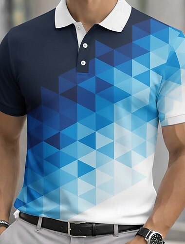  Herre Geometrisk Sports poloskjorter Kortermet Poloskjorter Skjorter med krage Fritid treningsklær Knapper Vår sommer Blå Grønn Grå