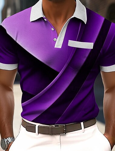  Voor heren Abstract Meetkundig Poloshirts Korte mouw Poloshirt Revers Zakelijk informeel Buiten Feestdagen Alledaagse kleding Zak 3D-afdrukken Lente zomer blauw Rood Paars
