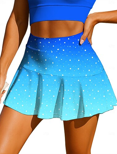  250º Aniversário da América Dia da Independência Mulheres Gradiente Estrelas Saia de tênis Sem Manga Patchwork Bolsos 2 em 1 UPF50+ Resistente a UV Multicamada Respirável Voleibal Tênis Badminton