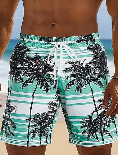  Per uomo Albero di Cocco A righe Piante Tropicali Costumi da bagno Costumi da bagno Pantaloncini da bagno Pantaloncini da Surf Misura del girovita medio Hawaiano Vacanza al Mare Tasche Laterali