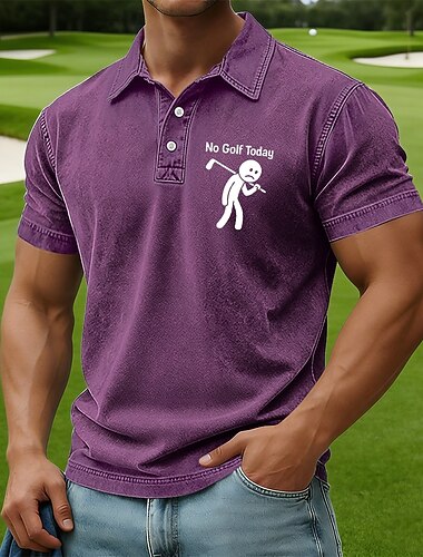  Homme Golf Chemise délavée à l'acide 100% Coton Manche Courte Polos Chemises à Col Occasionnel Extérieur Athleisure Impression 3D Boutons Printemps & Été Bleu Violet Marron