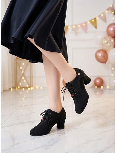  Chaussures de danse professionnelles noires pour femmes - à talons bas, à lacets, pour la pratique de la danse de salon, des danses latines, de la salsa et du tango &chaussures de performance