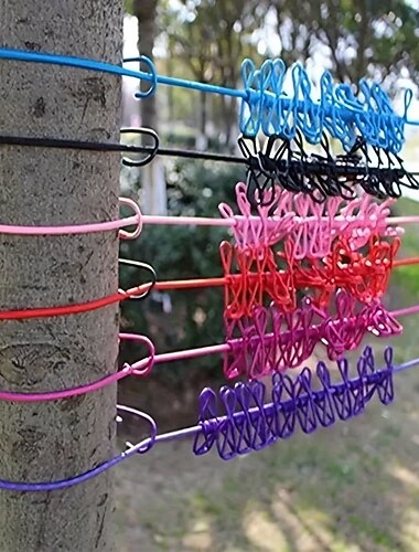  3-teiliges, tragbares Reise-Wäscheleinen-Set, jedes Set ausgestattet mit 12 Wäscheklammern – eine Wäscheleine mit Windbeständigkeit, Einziehmechanismus und Elastizität.