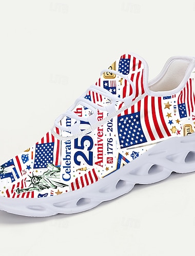  أحذية رياضية رجالية بمناسبة الذكرى السنوية الـ 250 للولايات المتحدة - أحذية جري شبكية خفيفة الوزن بنعل مبطن، جيدة التهوية، مريحة، مثالية ليوم الاستقلال، والاستعراضات، والمهرجانات، والارتداء اليومي