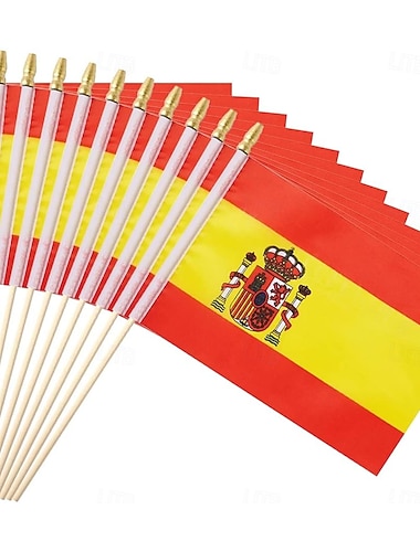  Pacote com 25 miniaturas de bandeiras da Espanha para segurar em varetas, medindo 12,7 x 20,3 cm (5 x 8 polegadas), ideais para jogos da Copa do Mundo de Futebol, eventos esportivos, decoração de