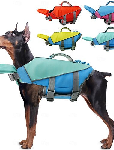  Chaleco salvavidas de seguridad para perros con diseño de tiburón, chaleco salvavidas para perros con diseño de sirena para nadar con flotabilidad superior y asas de rescate para piscina, playa y