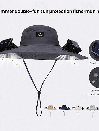  2026 ny soldrevet utendørs solhatt med doble vifter, digitalt batteridisplay, bred brem, lett pustende lue for fotturer, fisking, camping, reiser, strand, sommer