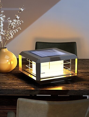  Solar paalverlichting, buitenverlichting, IP65 waterdicht met LED-zonnelampen, aluminium waterdichte glazen paalkappen, zwarte vierkante lampen voor buiten, tuin en gazon