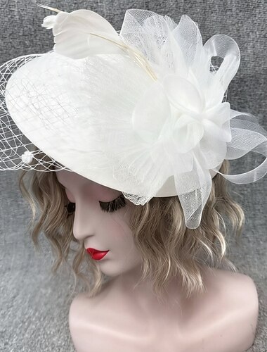  fascinators Bomuld Bryllup Fødselsdag Årgang Sød Stil Retrorød Med Blonde Medaljon Hovedbeklædning