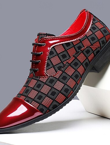  męskie czerwone wzorzyste buty codzienne ze sztucznej skóry, sznurowane, eleganckie i stylowe, odpowiednie do biznesu, na imprezy i na co dzień