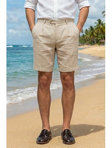 Pour des hommes Coton Lin Pantalon décontracté Shorts d'été Quotidien Plage Vacances Élégant Léger Bleu Ciel Vert Sauge Beige Été Pantalon Couleur Unie Coupe sur mesure Court Non Elastique