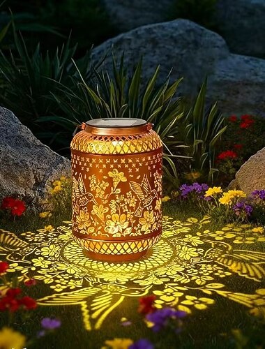  Solarbetriebene Kolibri-Projektionslaterne aus Metall für den Außenbereich, wasserdicht (IP44), dekorative LED-Hängeleuchte für Garten, Terrasse, Hof, Wege, Rasen, Veranda und Feiertage