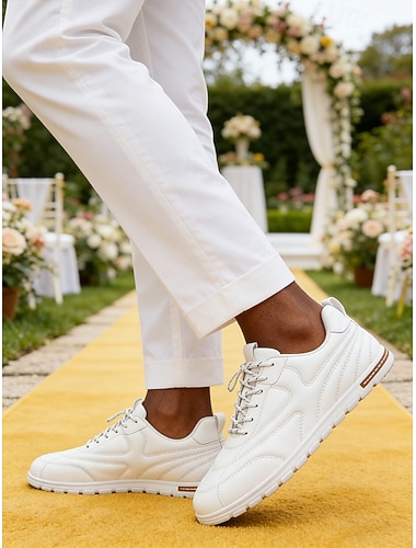  Scarpe da uomo bianche casual per matrimoni – sneakers minimaliste e leggere per matrimoni in giardino, feste ed eventi smart casual