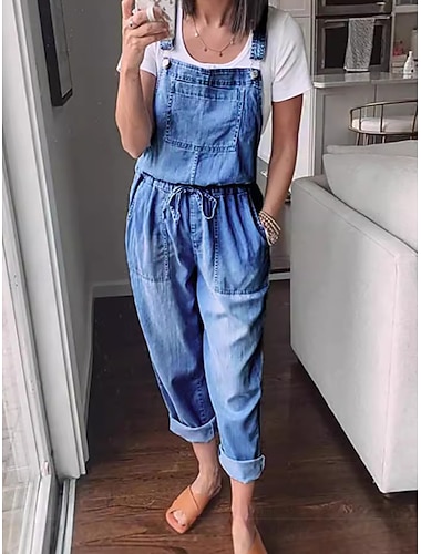  Dámské Kombinéza Aktivní Pevná barva Bez rukávů Široké nohavice Hranatý Šňůrky Slátanina Denní Dovolená Běžný Vodní modrá Světle modrá Léto