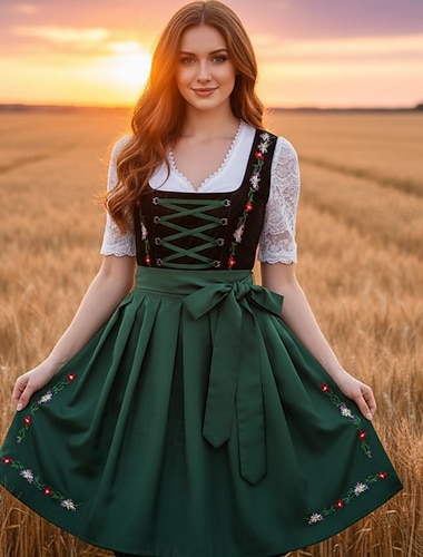  Oktoberfest Vestito Dirndl Abiti tradizionali Cameriera Bavarese Tedesco Monaco di Baviera Prati Per donna Panno in stile tradizionale Blusa Vestito Grembiule