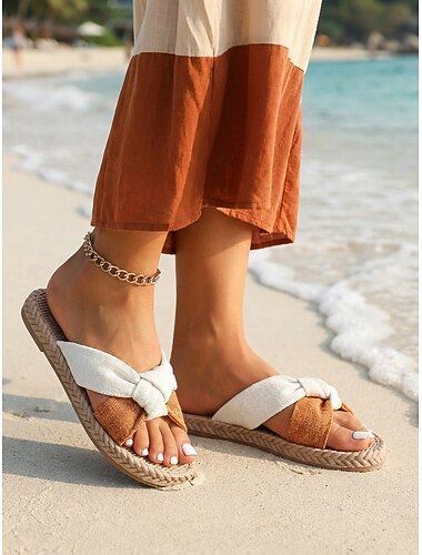  Dames Strand Vakantie Strandvakantie Platte hak Ronde Teen Vakantie Doek Leegloper Zwart Blauw Oranje
