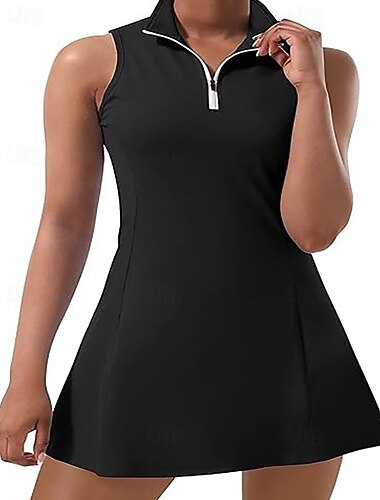  Damskie Solidne kolory Sukienka do tenisa z szortami Sukienka sportowa Bez rękawów Quarter Zip Szybkie wysychanie Elastyczny Odvádí pot Oddychający Bransoletka tenisowa Golf Badminton Kołnierz polo