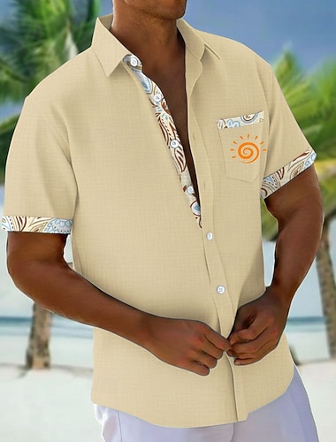  Homme Paisley Imprimé Floral Totem solaire Chemise Chemises hawaïennes Chemise Aloha Manche Courte Hawaïen Vacances Fête Été Col Rabattu Impression 3D Une poche avant Chemise en lin Bleu Blanche Rose
