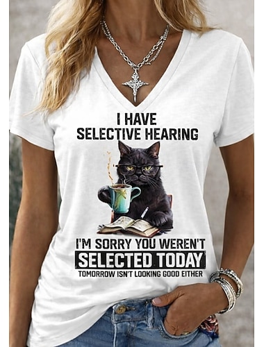  dam t-shirt rolig humor citat 3D-tryck grafisk djurbokstäver casual kortärmad v-ringad vanlig toppar dagligen utekväll helg vit grå vit 2 sommar vår höst vinter
