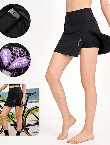  WOSAWE Damskie Jednokolorowe Szosowe Spodenki Rowerowe Spodnie na rower Spódnica na rower Rower Szorty Spódnica Opinający / a Sport Szybkie wysychanie Czarny Odzież Odzież rowerowa Zaawansowane
