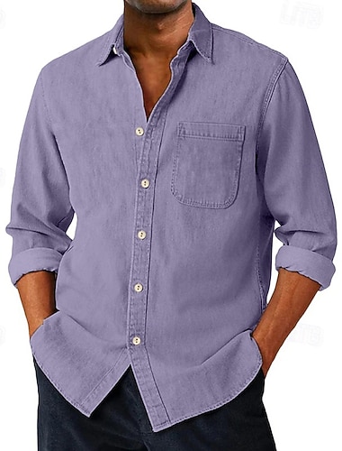  Herren Hemd Freizeithemd Knopfhemd Cargohemd Acid-Wash-Shirt Blau Schwarz Hellgrün Rote Purpur Langarm Einfach Revers Täglich Outdoor Bekleidung Mode Modern Lässig Bequem