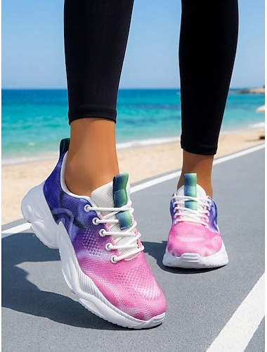  Dames hardloopschoenen met tie-dye print en veters – ademende, lichtgewicht sneakers van mesh voor hardlopen, strandrennen en de sportschool. &vrijetijdskleding