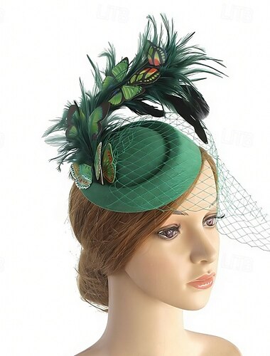  fascinators Stof Bruiloft Verjaardag Vintage leuke Style Retro Met Veer Vlinder Helm Hoofddeksels