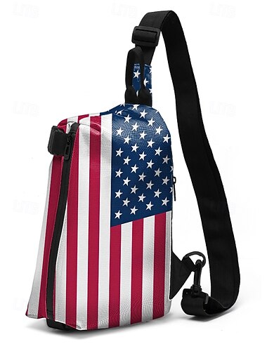  Sac bandoulière homme en polyester, grand format, avec bandoulière réglable, orné du drapeau américain. Idéal pour le 250e anniversaire des États-Unis, la fête de l'indépendance, ou pour un usage quotidien décontracté et les activités sportives de plein a